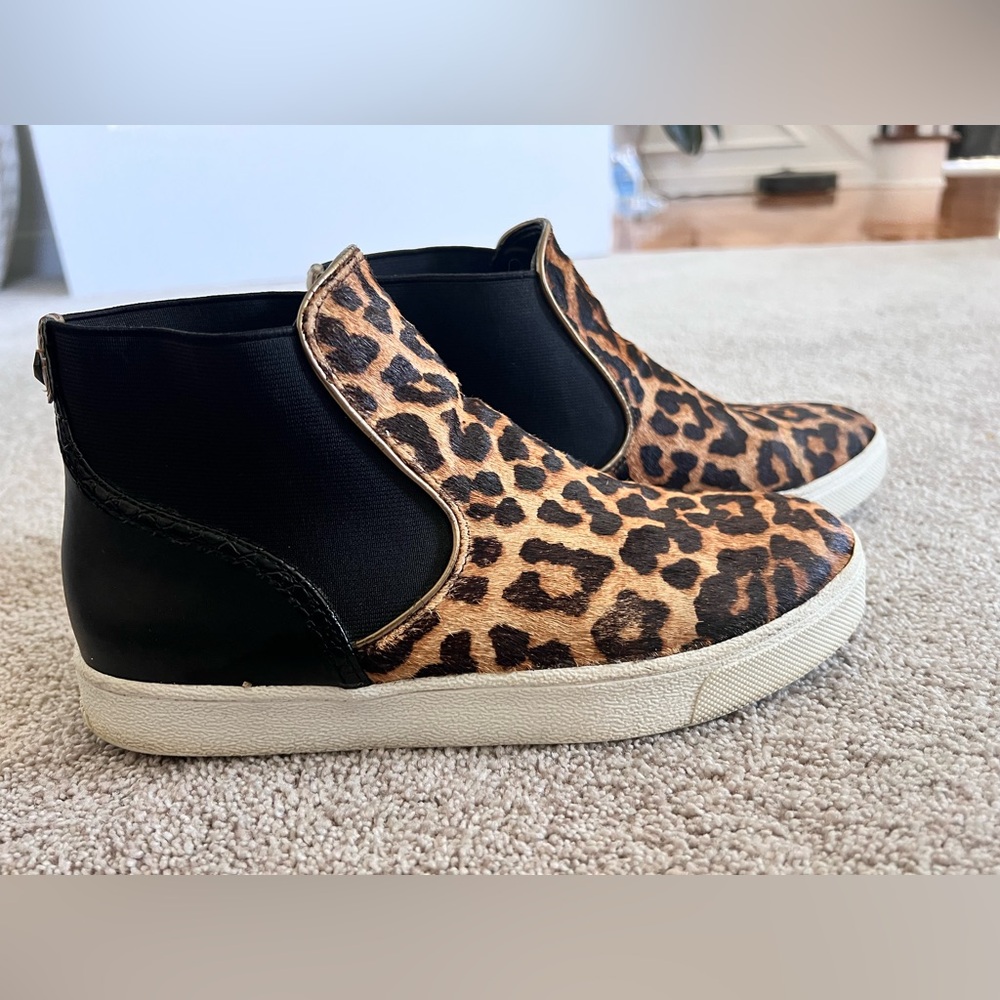 Sam Edelman size 7.5 high top MARGOT sneakers brown black animal print shoes